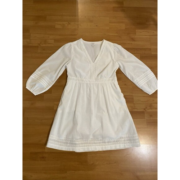 J Crew White Crochet V-Neck Pleated Cottage‎ Core Lined Dress - Size S - Picture 11 of 16